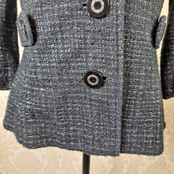 Tory Burch Size 6 Estella Tweed Blazer Black Silver Metallic Wool Blnd 3/4 Slv - Picture 4 of 14